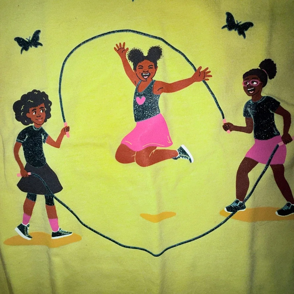 Cat‎ & Jack T-Shirt Kids 5T Yellow New Jump Rope Graphic Glitter Short Sleeve